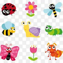 9款可爱昆虫和花卉矢量