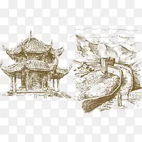 手绘素描古建筑