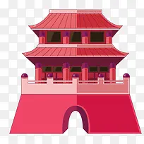 红色中国风塔楼装饰图案