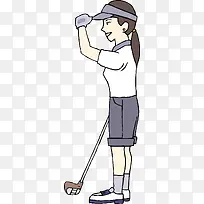 卡通打高尔夫球的女孩侧身照
