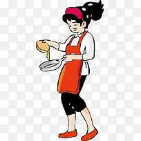 卡通人物插图做饭的女孩侧身照
