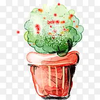 唯美红色手绘花盆植物