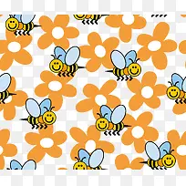 蜜蜂花朵连续背景矢量素材