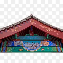中国民族特色彩色印花图案墙檐