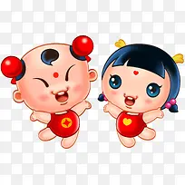 金童玉女拜年春节中国风欢乐
