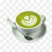 绿色爱心抹茶白色茶杯