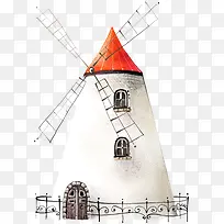 卡通手绘红房子风车
