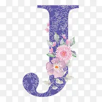 卡通手绘紫色的字母J