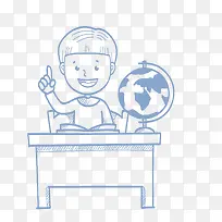 卡通蓝色认真学习男孩矢量图