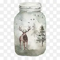 灰色麋鹿玻璃瓶手绘