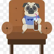 坐沙发喝可乐的狗