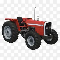 一辆新型红色四轮农用拖拉机