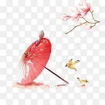 粉色桃花和粉色的伞