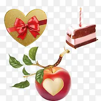 爱心礼盒苹果和蛋糕