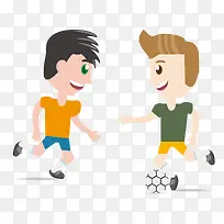 卡通两个男孩踢足球免抠PNG