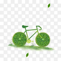 绿色清新创意低碳环保自行车插画