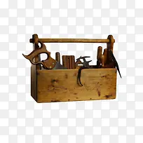棕色木质盒子装满五金工具实物