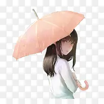 卡通手绘撑雨伞的女孩