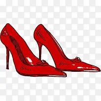 卡通手绘素描红色高跟鞋