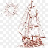 矢量复古风格帆船插画