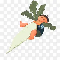 卡通男孩拔萝卜