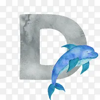 卡通手绘海豚与字母