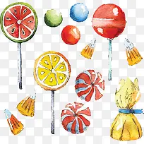 水彩手绘水果棒棒糖