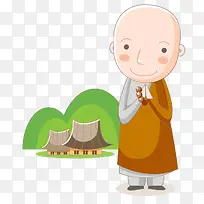 卡通装饰僧人与寺庙
