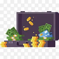 手里箱子里的钞票与金币