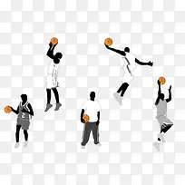 运动篮球动作剪影矢量图