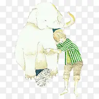 手绘大象与男孩