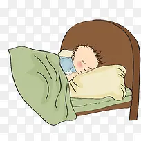 卡通插画抱着枕头睡觉的婴儿
