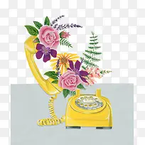 花朵装饰电话机图