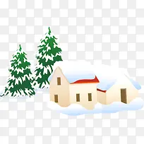 卡通堆雪的房子