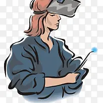 卡通女生电焊焊接工人