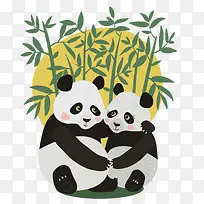 卡通熊猫情侣卡片矢量