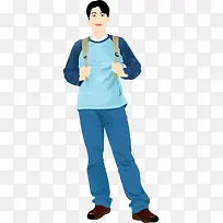卡通手绘休闲背着背包男人