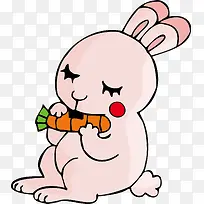 吃着胡萝卜的粉色兔子