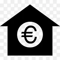 欧元符号的房子图标