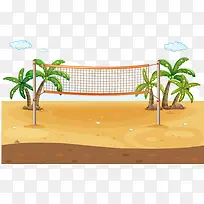 卡通沙滩椰汁树网球网