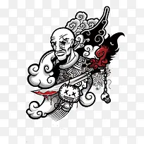矢量街头风光头老人