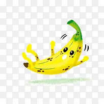 黄绿色摔倒的卡通香蕉