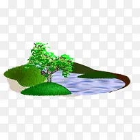 湖泊中的绿色小树