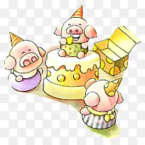 三只小猪和生日蛋糕