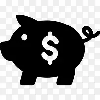 小猪银行储蓄工具侧视图与美元符号图标