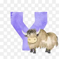 卡通手绘字母与牛