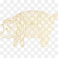 新年华美花纹金猪创意设计元素