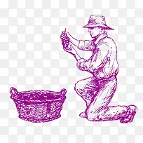 手绘正在摘葡萄的男人设计