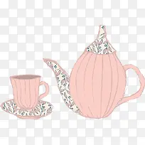 手绘粉色茶具