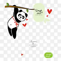 卡通熊猫树枝海报背景素材